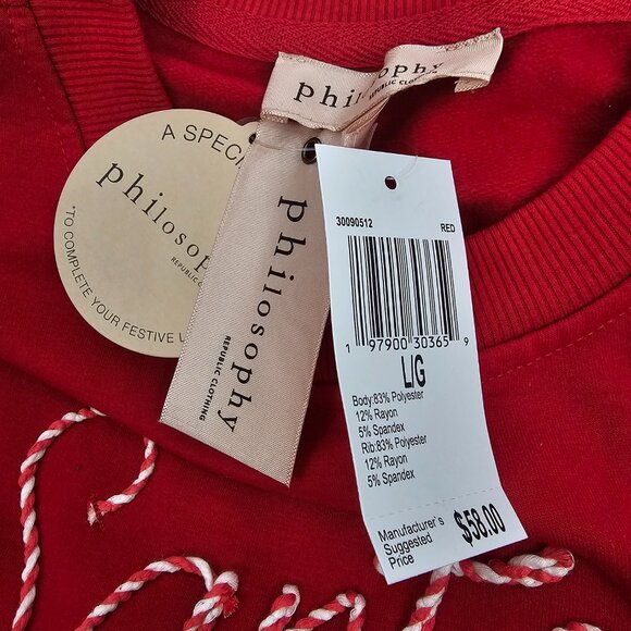 Philosophy Santa Baby Women's Red Ultra Soft Holiday Sweatshirt Size L NWT - Picture 9 of 15